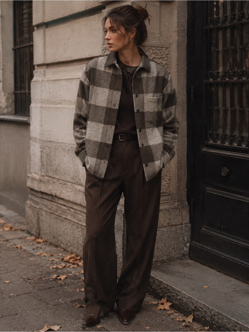 Uniqlo | L | Unisex Grey/Green Plaid Button-Up Shirt